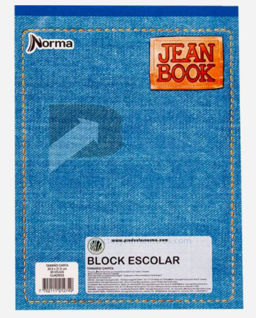 Block Jean Book Cuadriculado Carta * 80 hojas
