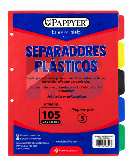 Separador Plástico Colores Ref. 105 x 5 Unidadfes