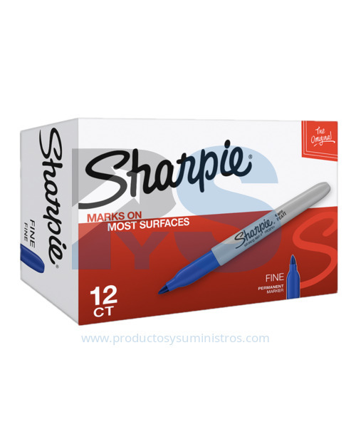 Marcador Permanente Sharpie Punta Fina Azul x 12 Unidades