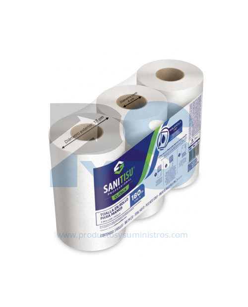 Toalla Manos Blanca Sanitisu x 6 rollos x 18O m C/rollo