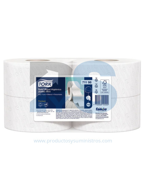 Papel Higiénico Jumbo Blanco Tork Ref. 71198 x 4 Rollos x 95 mts/rollo