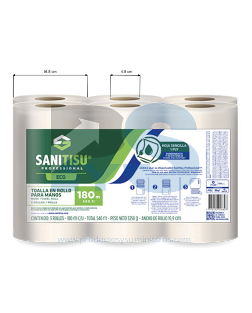 Toalla para Manos Natural Sanitisu x 6 rollos x 180 mts/rollo