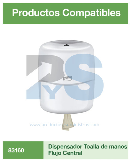 Toalla Manos Natural Tork Precortada Flujo Central 2H Ref 73748 x 6 Rollos x 120 mts/rollo