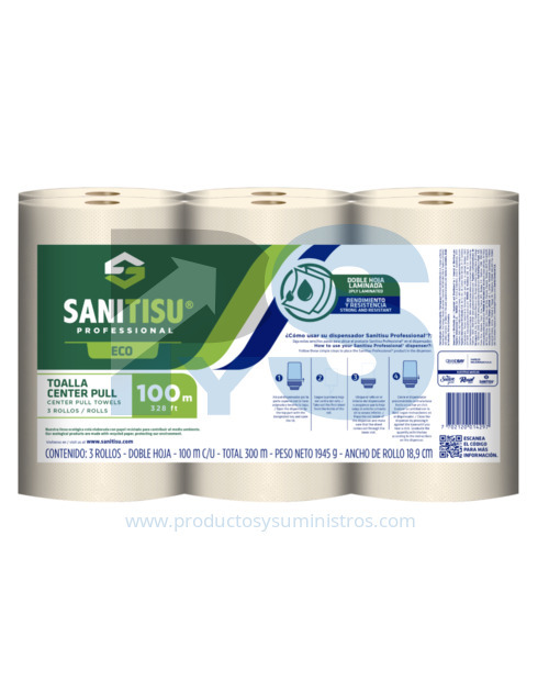 Toalla para Manos Natural Sanitisu 2H 6 rollo x 100 m/rollo
