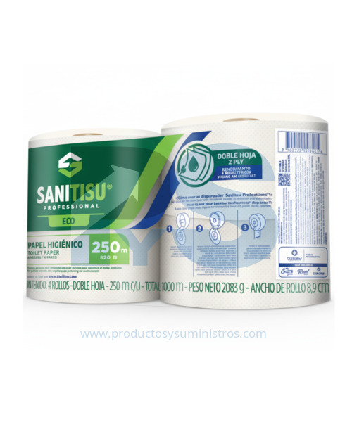 Papel Higiénico Jumbo Natural Sanitisu x 4 Rollos x 250 mts/rollo