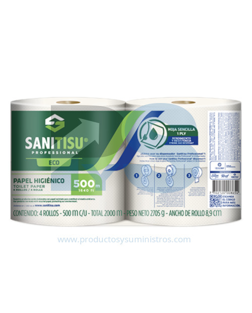 Papel Higiénico Jumbo Natural Sanitisu x 4 Rollos x 500 mts/rollo