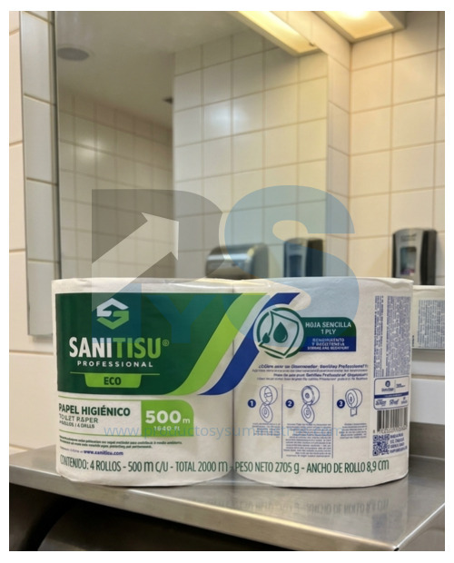 Papel Higiénico Jumbo Natural Sanitisu x 4 Rollos x 500 mts/rollo