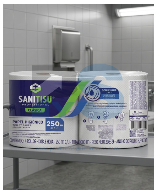 Papel Higiénico Jumbo Blanco Sanitisu x 4 Rollos x 250 m 