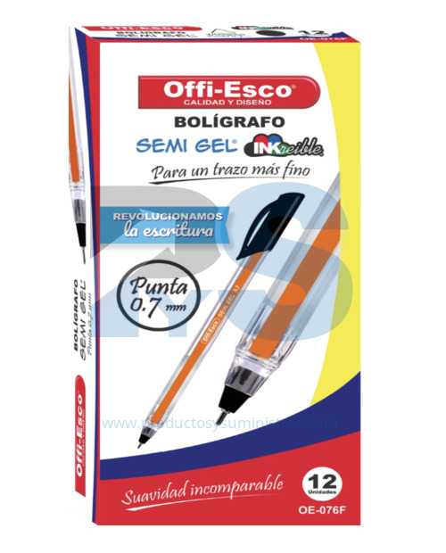 Esfero Semi Gel Offi-Esco OE-076F Negro x 12 Uds