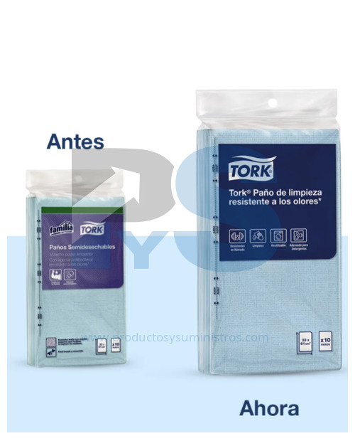 Paño de Limpieza Tork Resistente a los Olores Azul Ref 74312 x 10 Paños