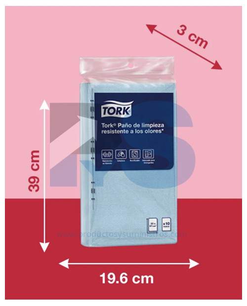 Paño de Limpieza Tork Resistente a los Olores Azul Ref 74312 x 10 Paños