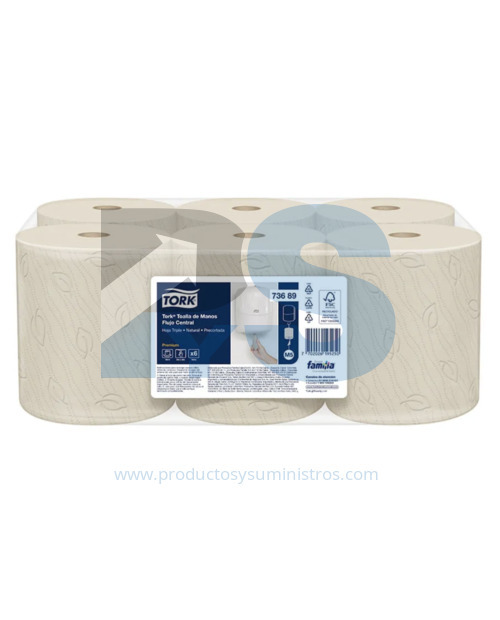 Toalla Manos Natural Tork Precortada Ref.73689 x 6 Rollos x 100 m
