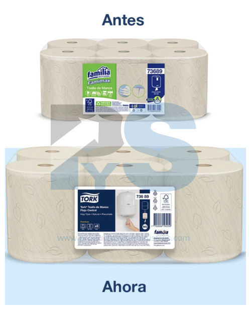 Toalla Manos Natural Tork Precortada Ref.73689 x 6 Rollos x 100 m