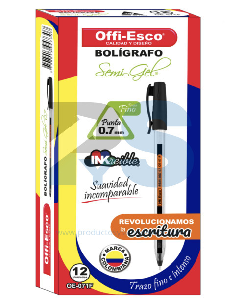 Esfero Semi Gel Negro Offi-Esco OE-071F x 12 UNIDADES