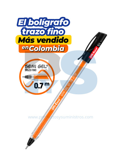 Esfero Semi Gel Negro Punta Fina Offi-Esco OE-077F 0.7 mm x 12 Unidades
