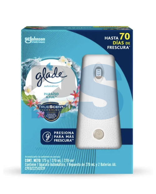 Ambientador Glade Automático + Dosificador Paraiso Azul x 270 ml