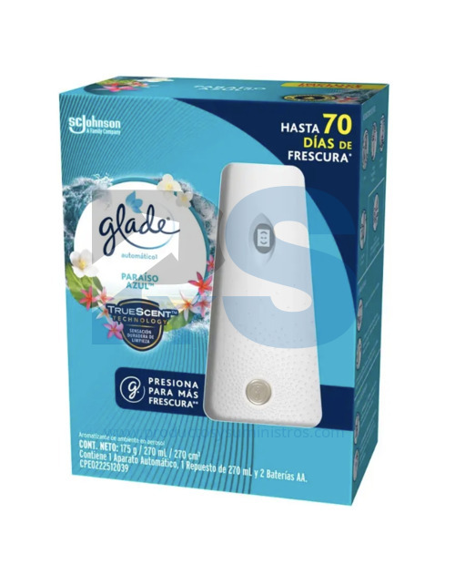 Ambientador Glade Automático + Dosificador Paraiso Azul x 270 ml
