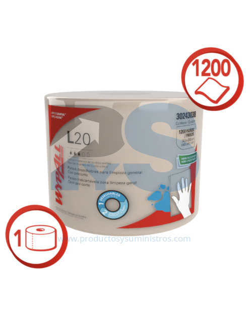 Paño Desechable Wypall L20 x 1200 Paños x 300 m