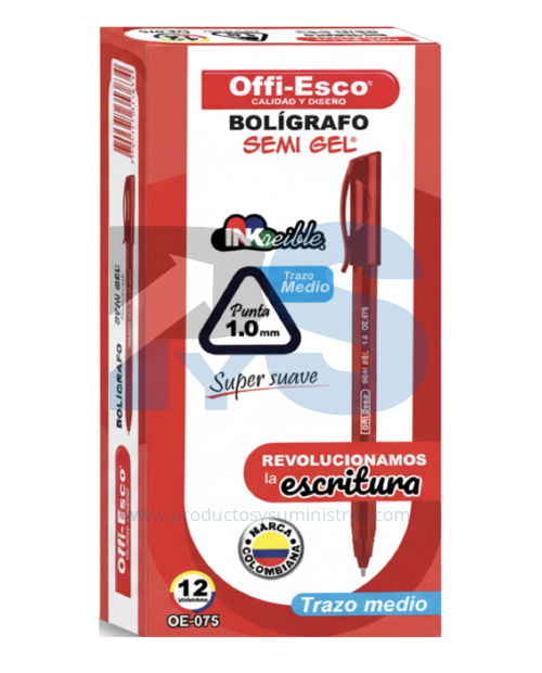 Esfero Offi Esco REF. OE-075 Rojo x 12 Unidades
