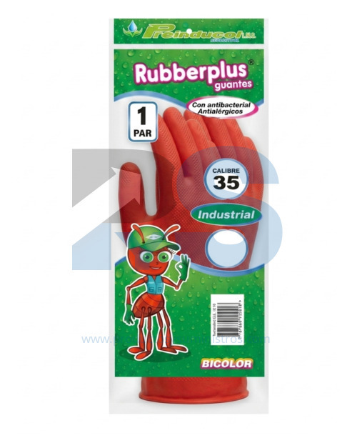 Guante Industrial Rubberplus Residuos Biológicos Rojo Calibre 35