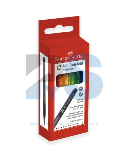 Esfero Faber Retractil JOB Colores Surtidos x 12 Uds