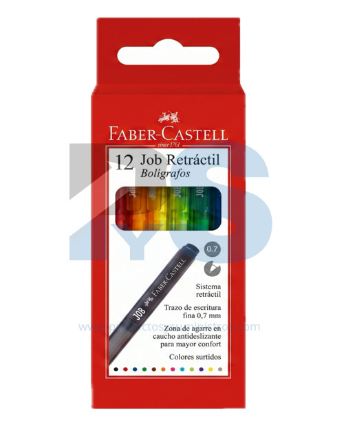 Esfero Faber Retractil JOB Colores Surtidos x 12 Uds
