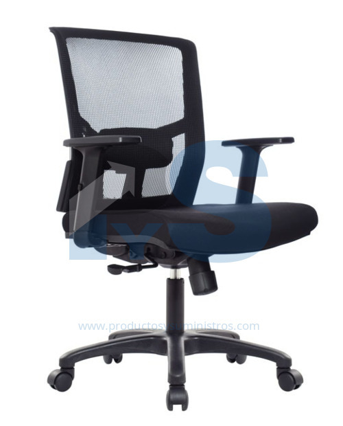 Silla Delphi 2 NEGRA Sin Cabecero con Mecanismo Syncro 4 Bloques + Brazos Regulables + Base de Nylon Ensamblada