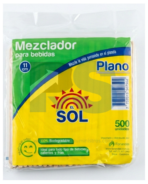 Mezclador Plano en Madera El Sol 11cm x 500 Uds