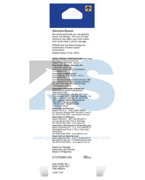 Tinta Botella Epson T544 Negra