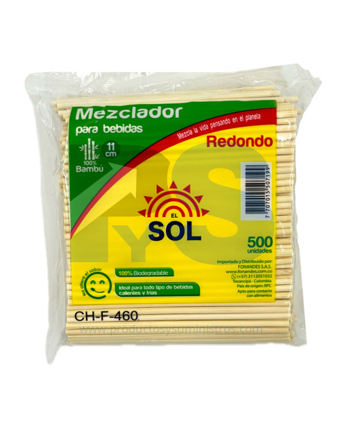 Mezclador Redondo en Bambu El Sol 11cm x 500 Uds