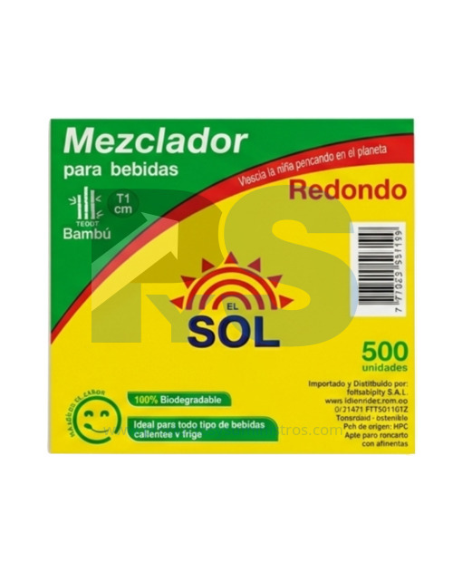 Mezclador Redondo en Bambu El Sol 11cm x 500 Uds