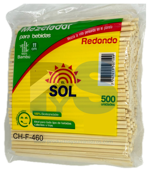 Mezclador Redondo en Bambu El Sol 11cm x 500 Uds