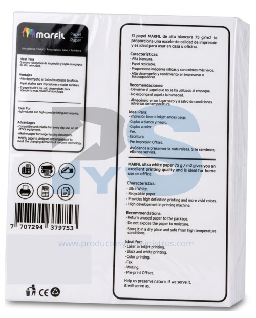 Papel Fotocopia Marfil Carta Blanco 75 g x 500 Hojas