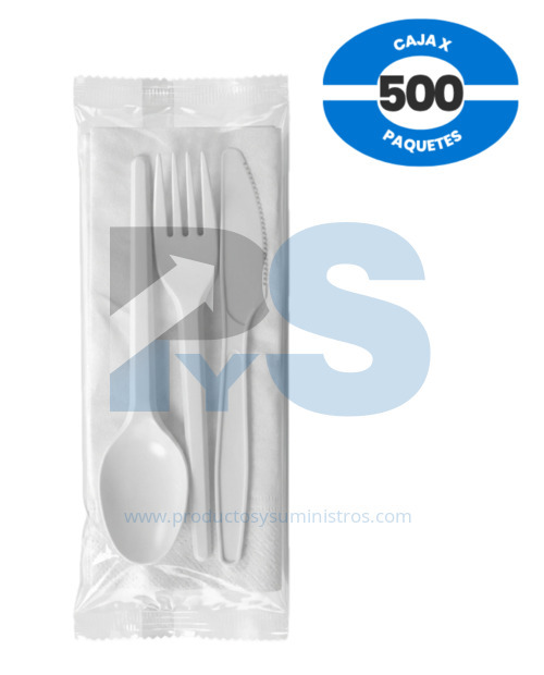 Set Darnel Blanco Tenedor+Cuchillo+Cuchara Sopera+Servilleta × 500 Paquetes